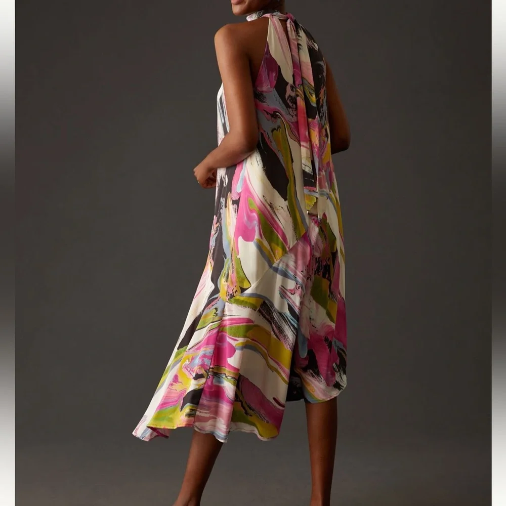 Anthropologie Multicolor Asymmetrical Shell 100% Silk Dress - Picture 2 of 16